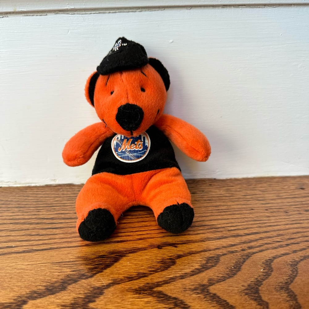 NEW YORK METS PLUSH TEDDY BEAR Souvenier Doll NY Mets ORANGE BLACK Logo